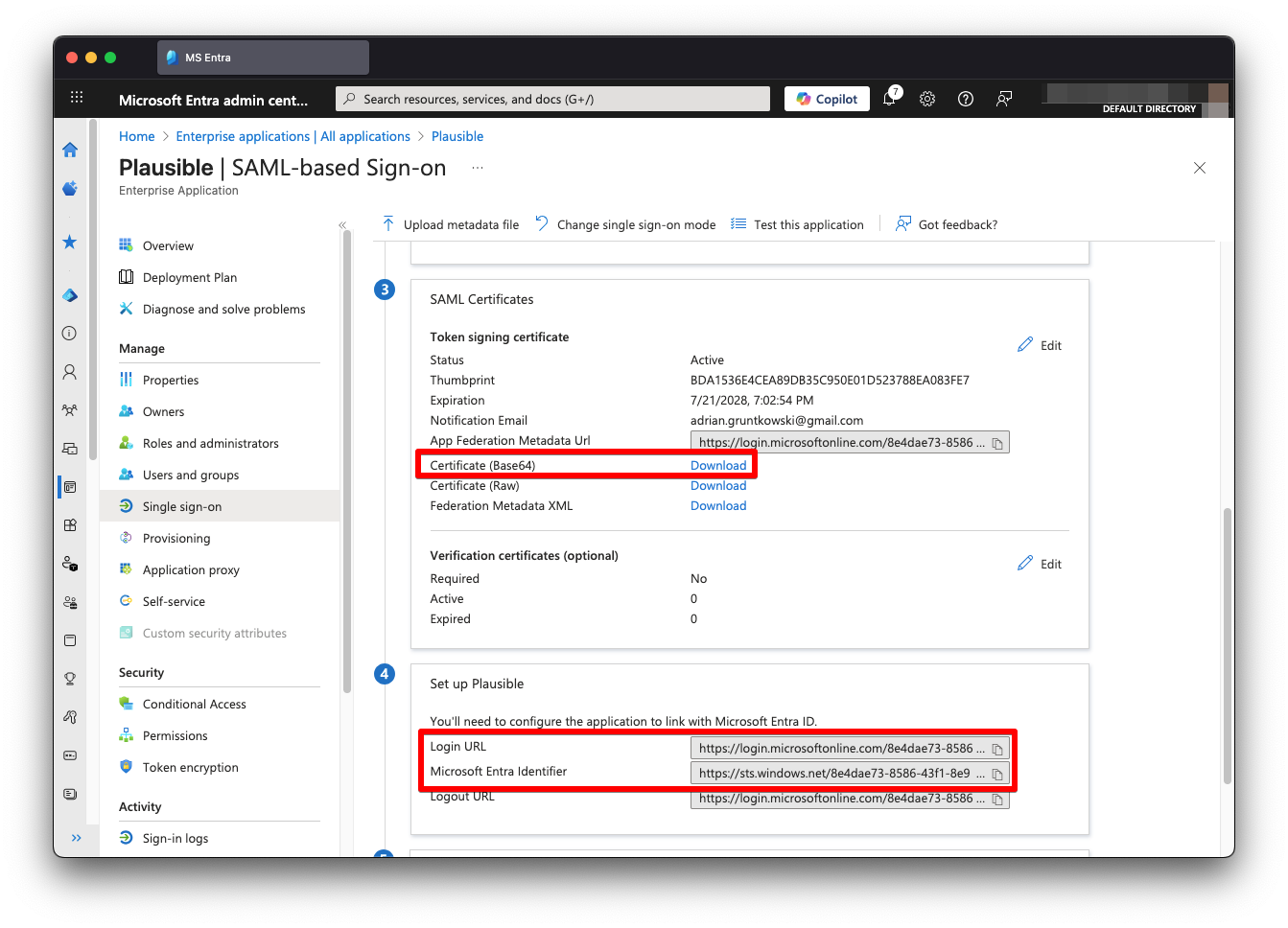 MS Entra app details
